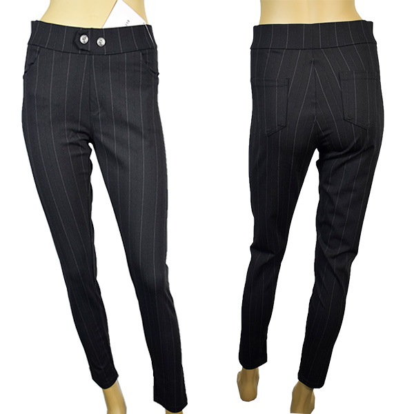 イタリア インポート ブランド レギンス ELETTA 13125 ピイストライプ柄レギンスパンツ　黒