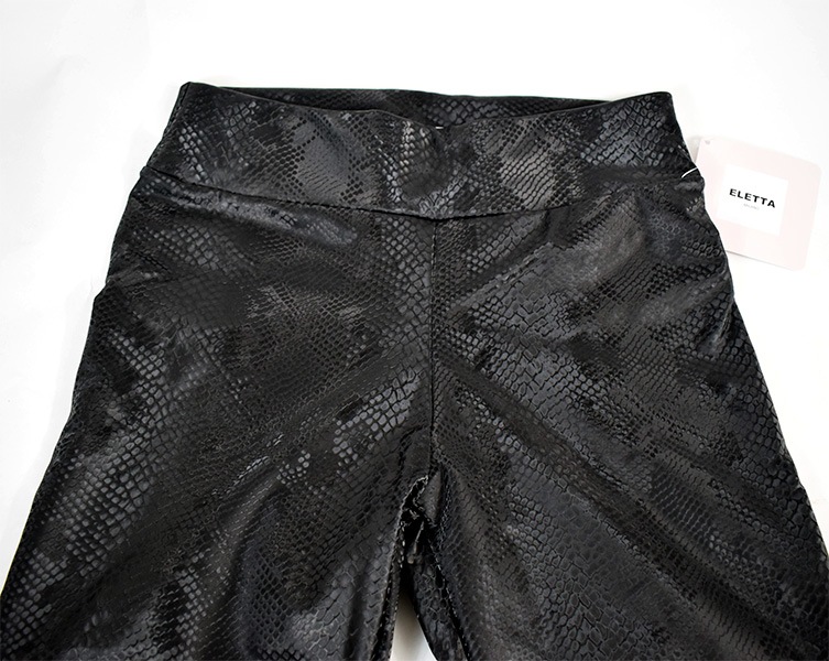 イタリア インポート ブランド レギンス ELETTA 13126 スネーク柄サーマルレギンス 黒