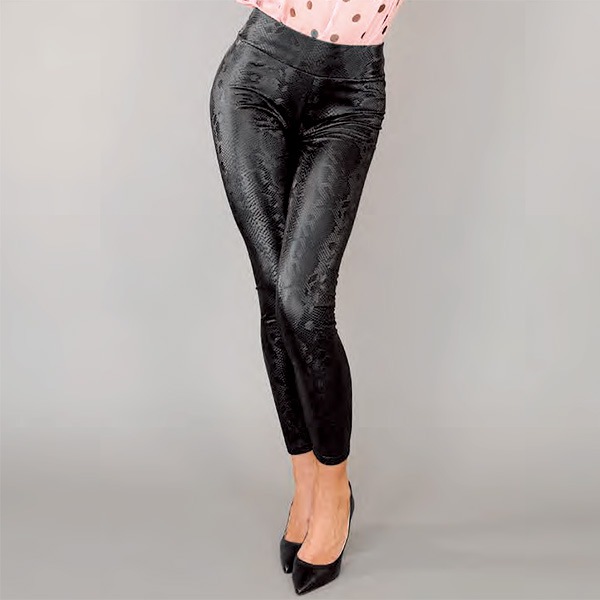 イタリア インポート ブランド レギンス ELETTA 13126 スネーク柄サーマルレギンス 黒