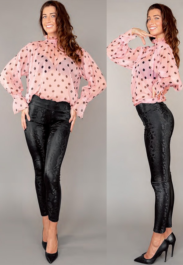 イタリア インポート ブランド レギンス ELETTA 13126 スネーク柄サーマルレギンス 黒