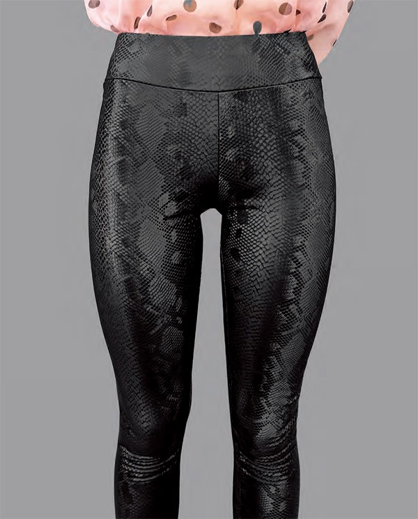 イタリア インポート ブランド レギンス ELETTA 13126 スネーク柄サーマルレギンス 黒