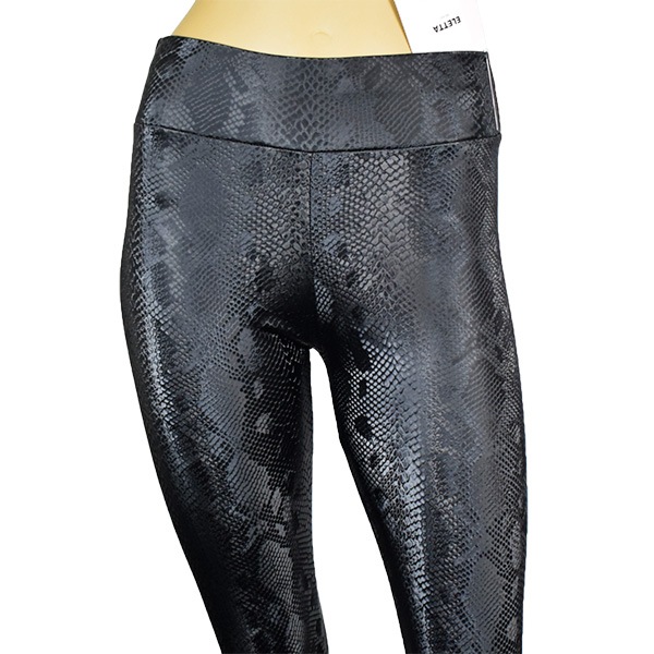 イタリア インポート ブランド レギンス ELETTA 13126 スネーク柄サーマルレギンス 黒