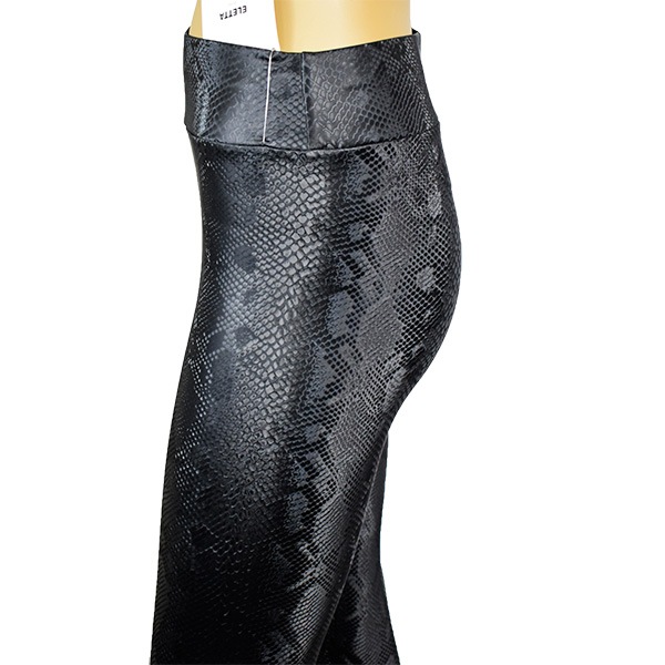 イタリア インポート ブランド レギンス ELETTA 13126 スネーク柄サーマルレギンス 黒