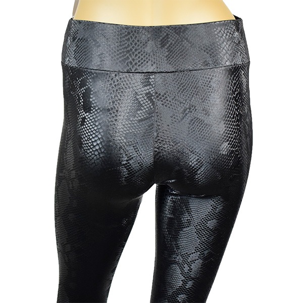 イタリア インポート ブランド レギンス ELETTA 13126 スネーク柄サーマルレギンス 黒