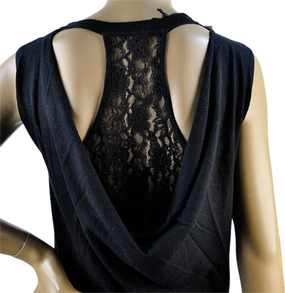 在庫一掃セール 春夏 イタリア インポート ニット ELEONORA AMADEI レース切替チュニックトップ 黒