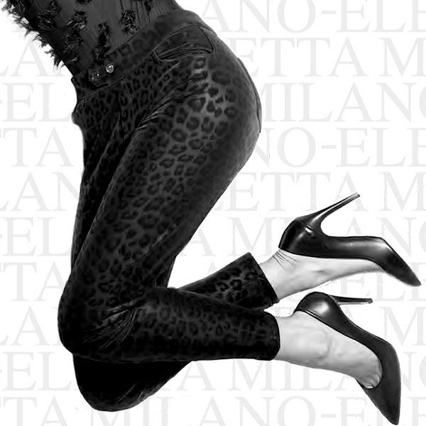 イタリア インポート ブランド レギンス ELETTA 13127 アニマル柄サーマルレギンス 黒