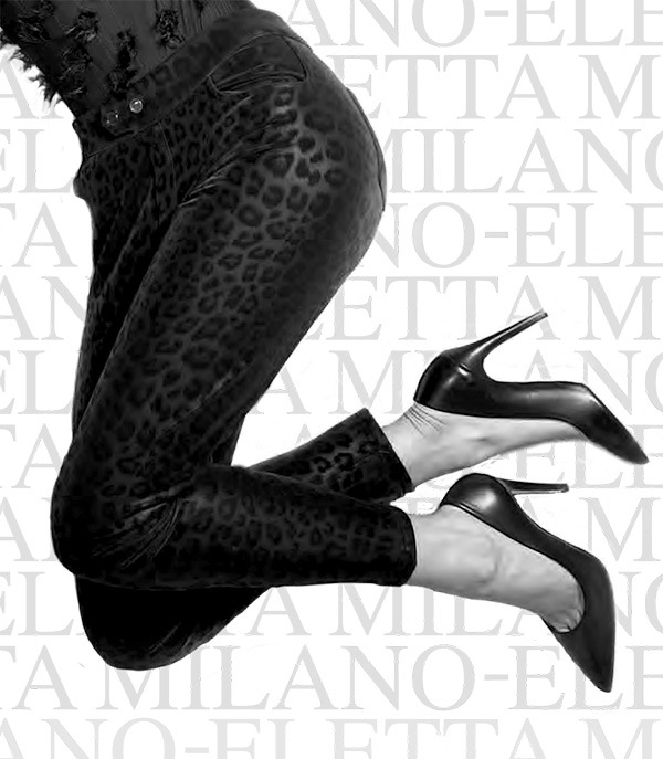 イタリア インポート ブランド レギンス ELETTA 13127 アニマル柄サーマルレギンス 黒