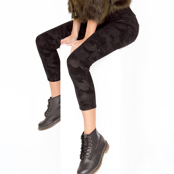 イタリア インポート ブランド レギンス ELETTA 13128 迷彩柄ラメベロアレギンス　黒