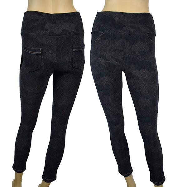 イタリア インポート ブランド レギンス ELETTA 13128 迷彩柄ラメベロアレギンス　黒