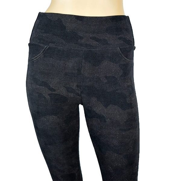 イタリア インポート ブランド レギンス ELETTA 13128 迷彩柄ラメベロアレギンス　黒