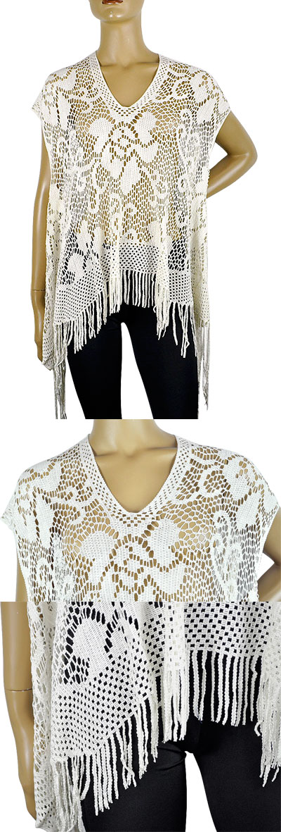 在庫一掃セール  春夏 イタリア インポート ニット ELEONORA AMADEI レース編みポンチョ アイボリー 