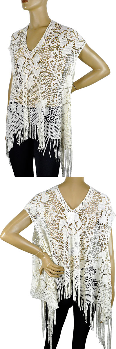 在庫一掃セール  春夏 イタリア インポート ニット ELEONORA AMADEI レース編みポンチョ アイボリー 