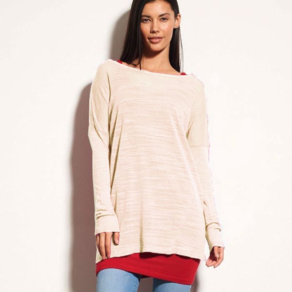 在庫一掃セール 春夏 イタリア インポート ニット POIS 麻混チュニックニット アイボリー