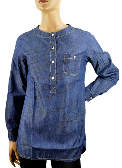 在庫一掃セール 春夏 インポート ブラウスSUSY MIX by SALEPEPE デニムシャツ ブルー