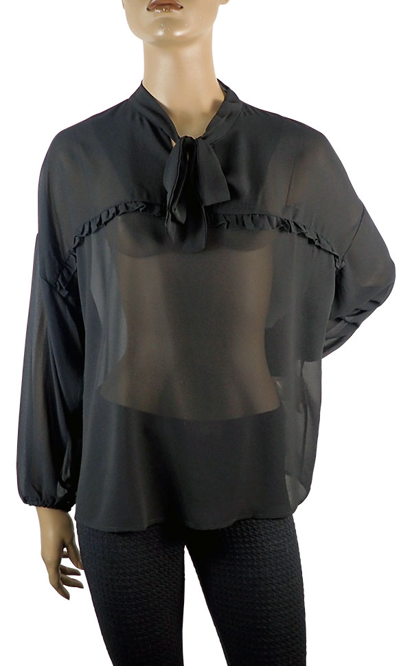 在庫一掃セール SALE 秋冬イタリア インポート ブランド ブラウス ELEONORA AMADEI ボータイシフォンブラウス 黒