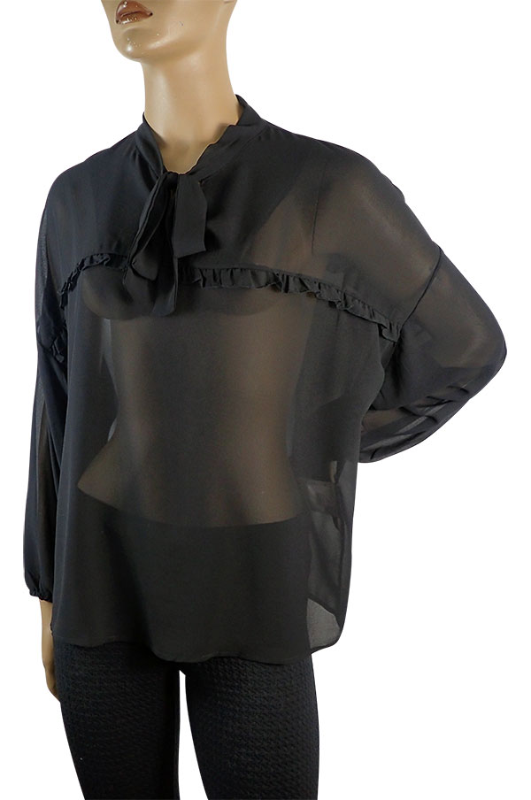 在庫一掃セール SALE 秋冬イタリア インポート ブランド ブラウス ELEONORA AMADEI ボータイシフォンブラウス 黒