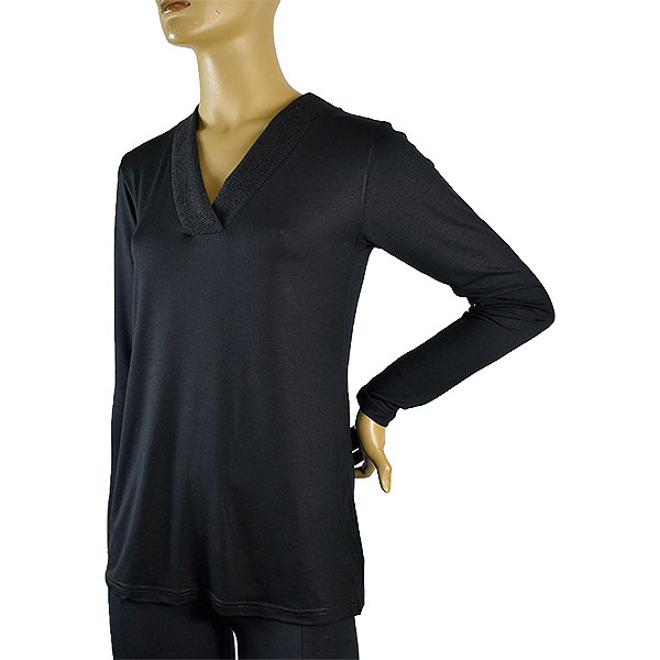 イタリア インポート ブランド カットソー JADEA 4533 Vネックカットソー 黒