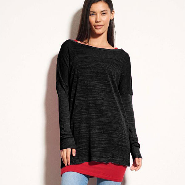 在庫一掃セール  春夏 イタリア インポート ニット POIS 麻混チュニックニット 黒