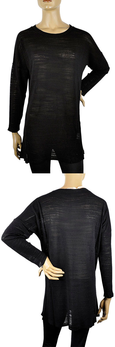 在庫一掃セール  春夏 イタリア インポート ニット POIS 麻混チュニックニット 黒