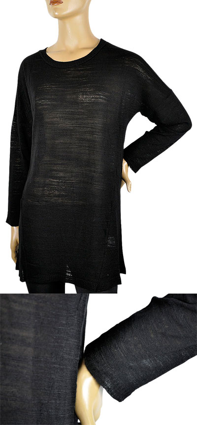 在庫一掃セール  春夏 イタリア インポート ニット POIS 麻混チュニックニット 黒