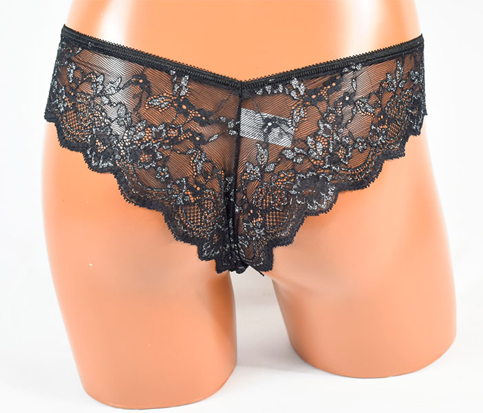 イタリア インポート ブランド ランジェリー JADEA 4573 ラメレース切替プッシュアップブラ・ブラジリアンタンガセット 黒