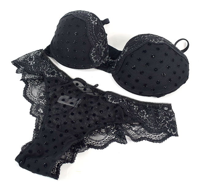 イタリア インポート ブランド ランジェリー JADEA 4573 ラメレース切替プッシュアップブラ・ブラジリアンタンガセット 黒