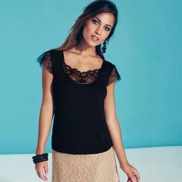 在庫一掃セール 春夏 インポート カットソー ANDRA 3711 レース切替カットソー 黒 白