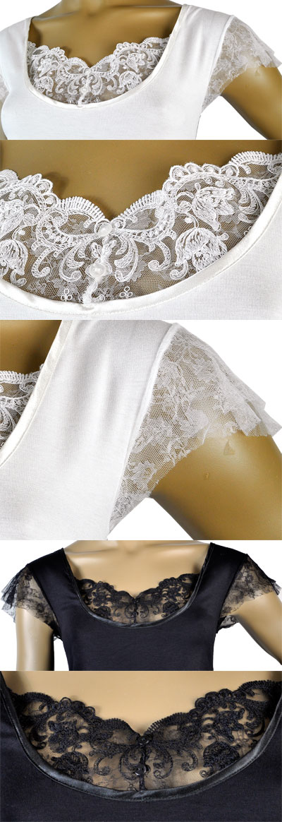 在庫一掃セール 春夏 インポート カットソー ANDRA 3711 レース切替カットソー 黒 白