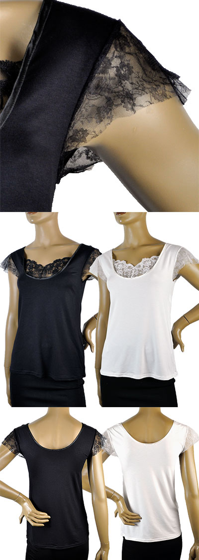 在庫一掃セール 春夏 インポート カットソー ANDRA 3711 レース切替カットソー 黒 白