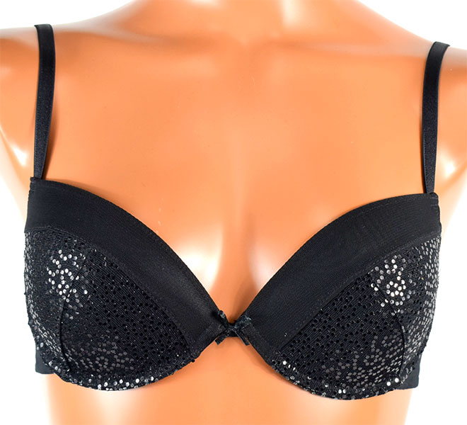 イタリア インポート ブランド ランジェリー JADEA 4567 スパンコール刺しゅうプッシュアップブラ・ブラジリアンタンガセット　黒