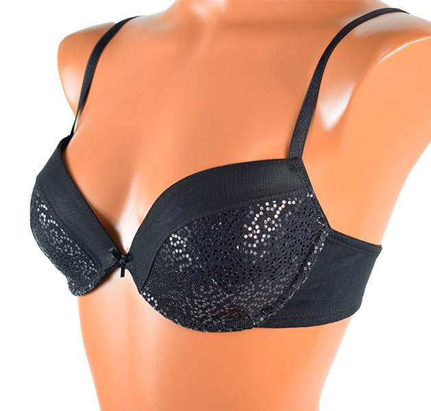 イタリア インポート ブランド ランジェリー JADEA 4567 スパンコール刺しゅうプッシュアップブラ・ブラジリアンタンガセット　黒
