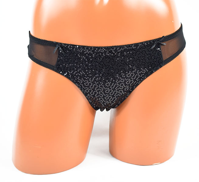 イタリア インポート ブランド ランジェリー JADEA 4567 スパンコール刺しゅうプッシュアップブラ・ブラジリアンタンガセット　黒