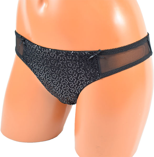 イタリア インポート ブランド ランジェリー JADEA 4567 スパンコール刺しゅうプッシュアップブラ・ブラジリアンタンガセット　黒