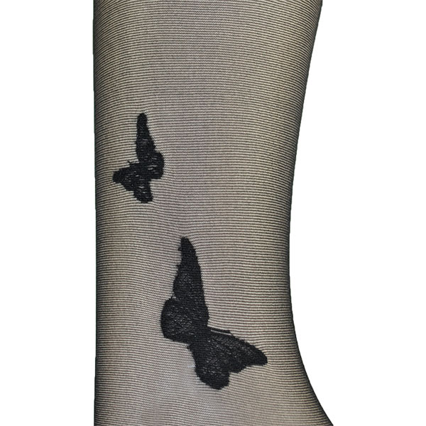 イタリア インポート 柄ストッキング LEVANTE E710 蝶々柄ストッキング　黒