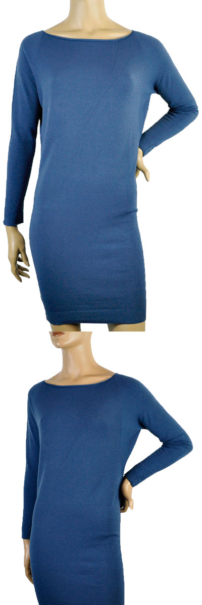 在庫一掃セール  秋冬 インポート ワンピース BARBARA ALVISI 着物スリーブニットワンピース ブルー 