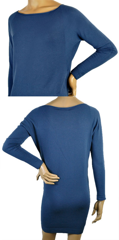 在庫一掃セール  秋冬 インポート ワンピース BARBARA ALVISI 着物スリーブニットワンピース ブルー 