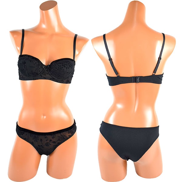 イタリア インポート ブランド ランジェリー JADEA 4570 フロッキプリントバルコネットブラ・ブラジリアンタンガセット 黒