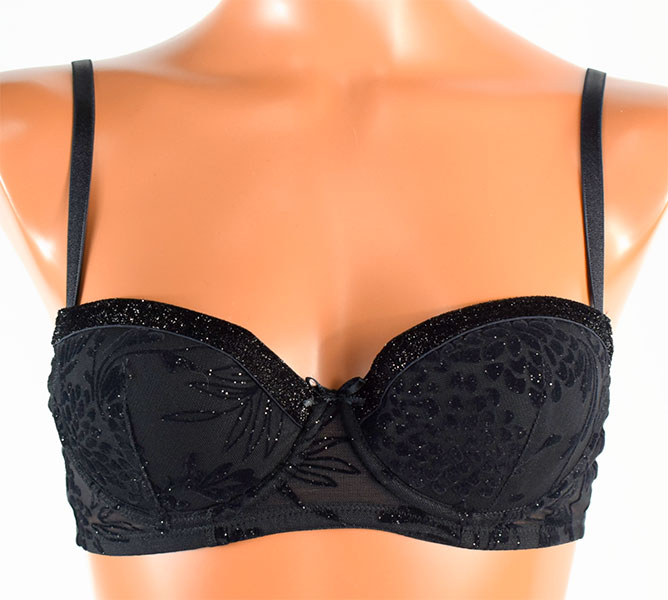 イタリア インポート ブランド ランジェリー JADEA 4570 フロッキプリントバルコネットブラ・ブラジリアンタンガセット 黒