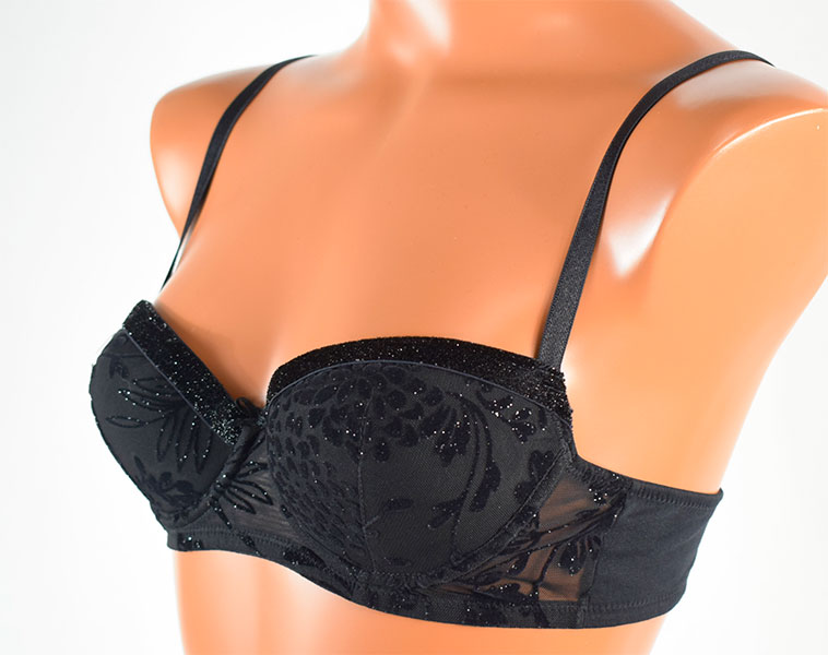 イタリア インポート ブランド ランジェリー JADEA 4570 フロッキプリントバルコネットブラ・ブラジリアンタンガセット 黒