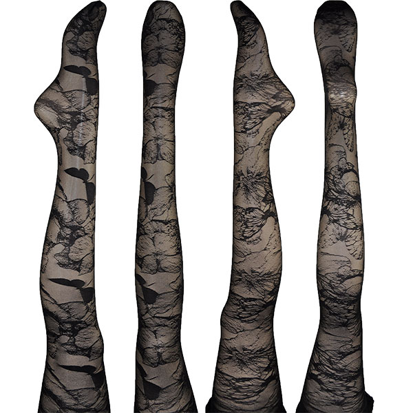 イタリア インポート 柄ストッキング LEVANTE E723 フローラル柄ストッキング　黒