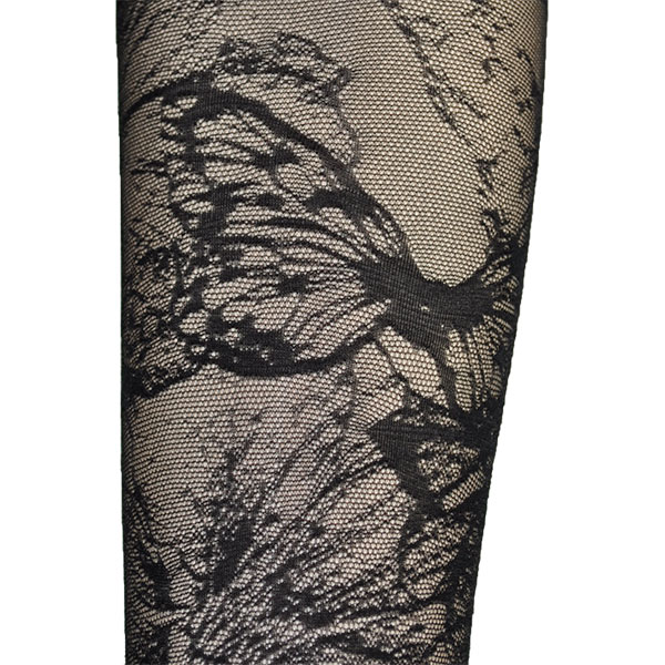 イタリア インポート 柄ストッキング LEVANTE E723 フローラル柄ストッキング　黒