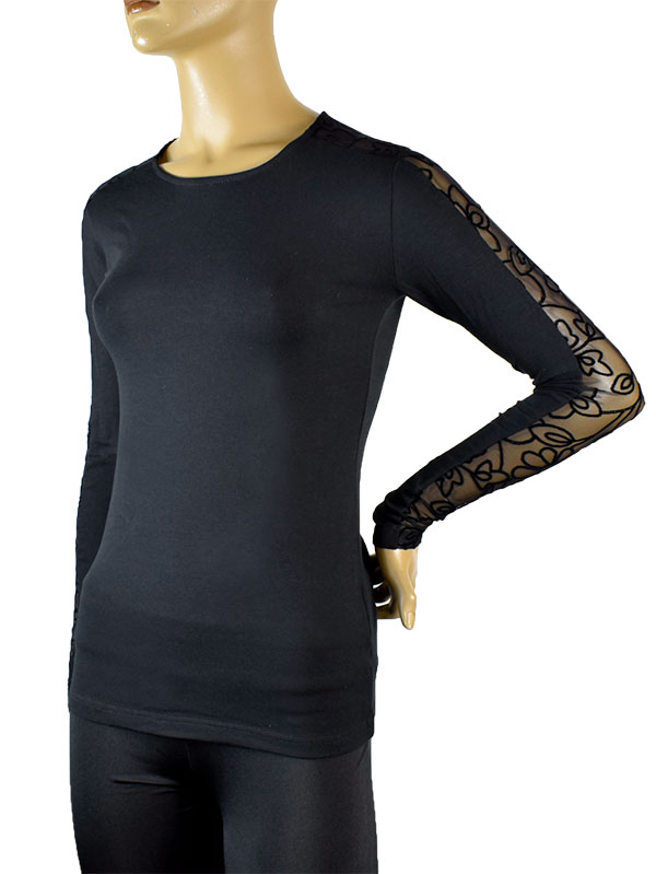 イタリアインポートカットソー JADEA 4075 刺繍レース切替コットンカットソー 黒