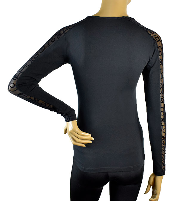 イタリアインポートカットソー JADEA 4075 刺繍レース切替コットンカットソー 黒