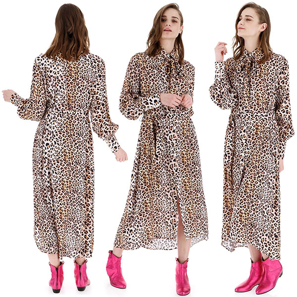 在庫一掃セール SALE 春夏イタリア インポート ブランド ワンピース IMPERIAL アニマル柄マキシ丈シャツワンピース ピンク系