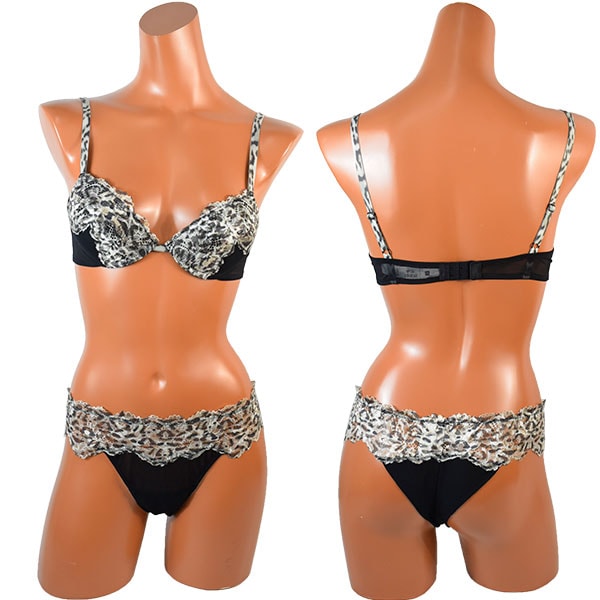 イタリア インポート ブランド ランジェリー LORMAR LEOPARDO +1カッププッシュアップブラ・ブラジリアンタンガセット 黒