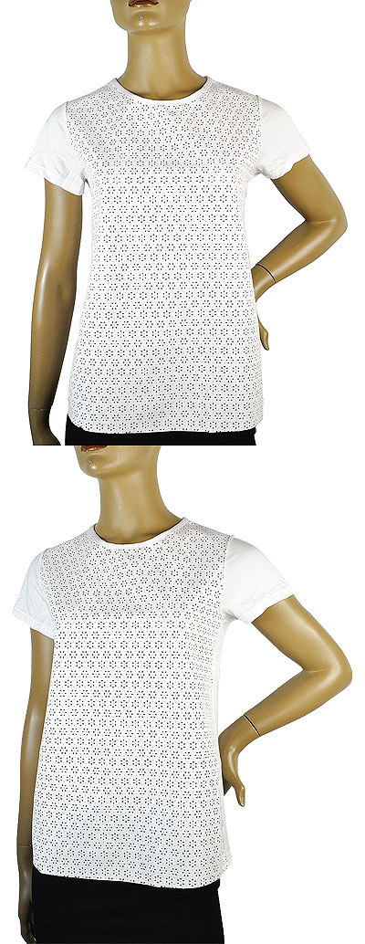 在庫一掃セール  春夏 インポート カットソー ANDRA 3725 レザー切替半袖カットソー 白 黒