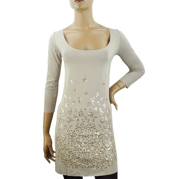 在庫一掃セール  春夏 インポート ワンピース インポート ワンピース No-Na by Siste's スパンコール刺繍チュニックワンピース ベージュ 