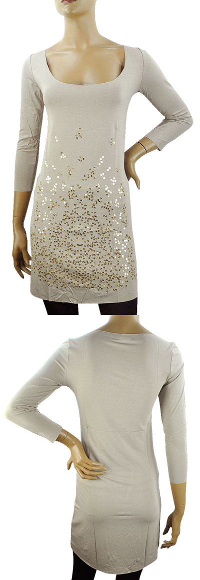 在庫一掃セール  春夏 インポート ワンピース インポート ワンピース No-Na by Siste's スパンコール刺繍チュニックワンピース ベージュ 