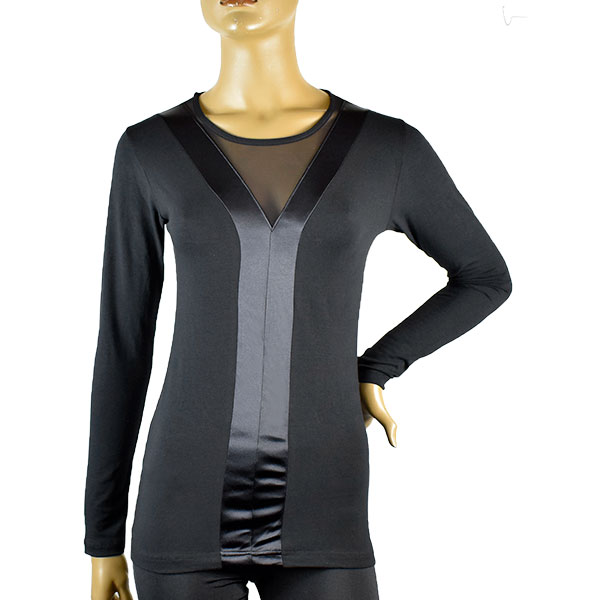 イタリアインポートカットソー JADEA 4072 サテン＆チュール切替コットンカットソー 黒