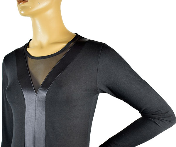 イタリアインポートカットソー JADEA 4072 サテン＆チュール切替コットンカットソー 黒